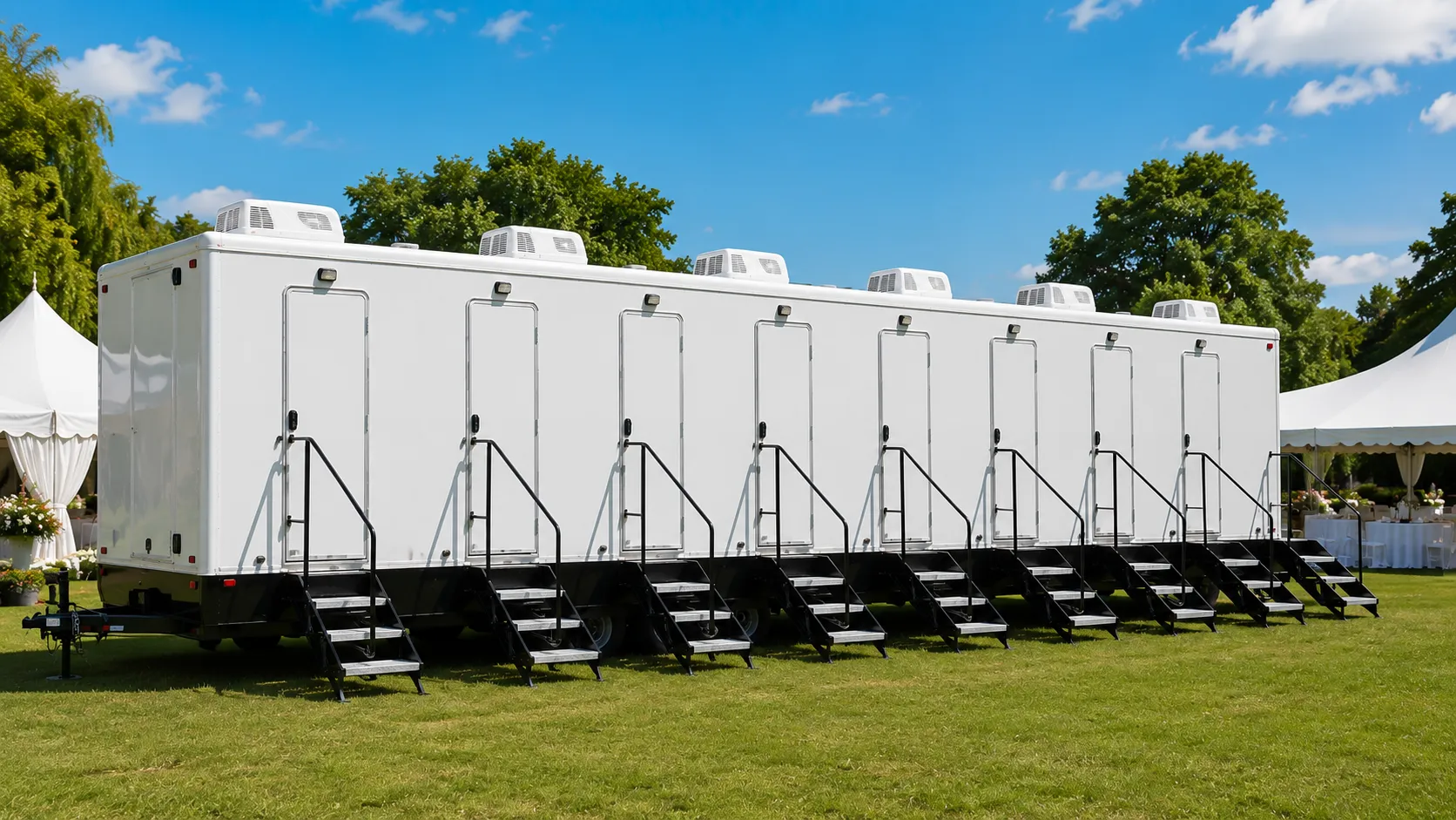 8 stall restroom trailer from our Champaign fleet